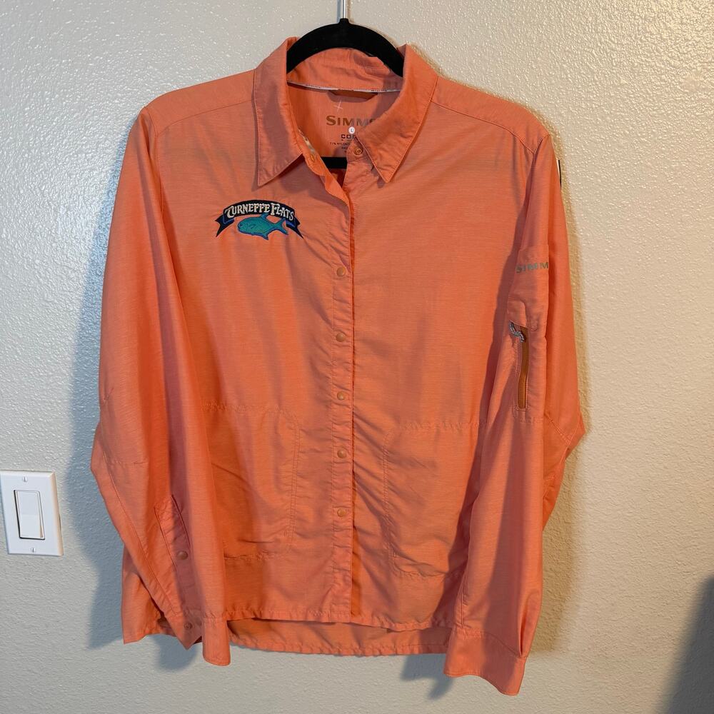 Simms Cor3 Orange Long Sleeve Button Down Shirt Women's Size Large
